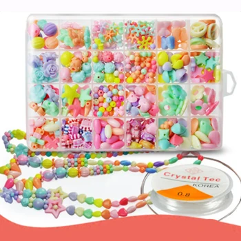 

Kids Girls 24 Grids Colorful Acrylic Beads DIY Stringing Threading Weaving Bracelet Necklace Jewelry Making Beaded Accessory Toy