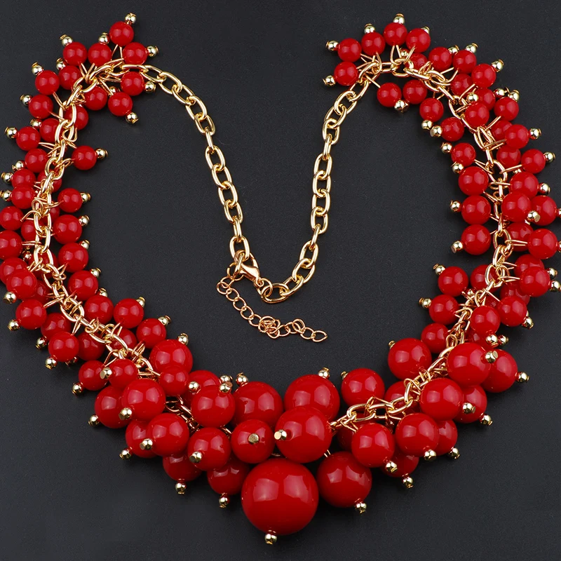 Bead Charm Necklace Pendant Red Jewelry Grape Necklace Fruit Design Big Bohemian Jewellery