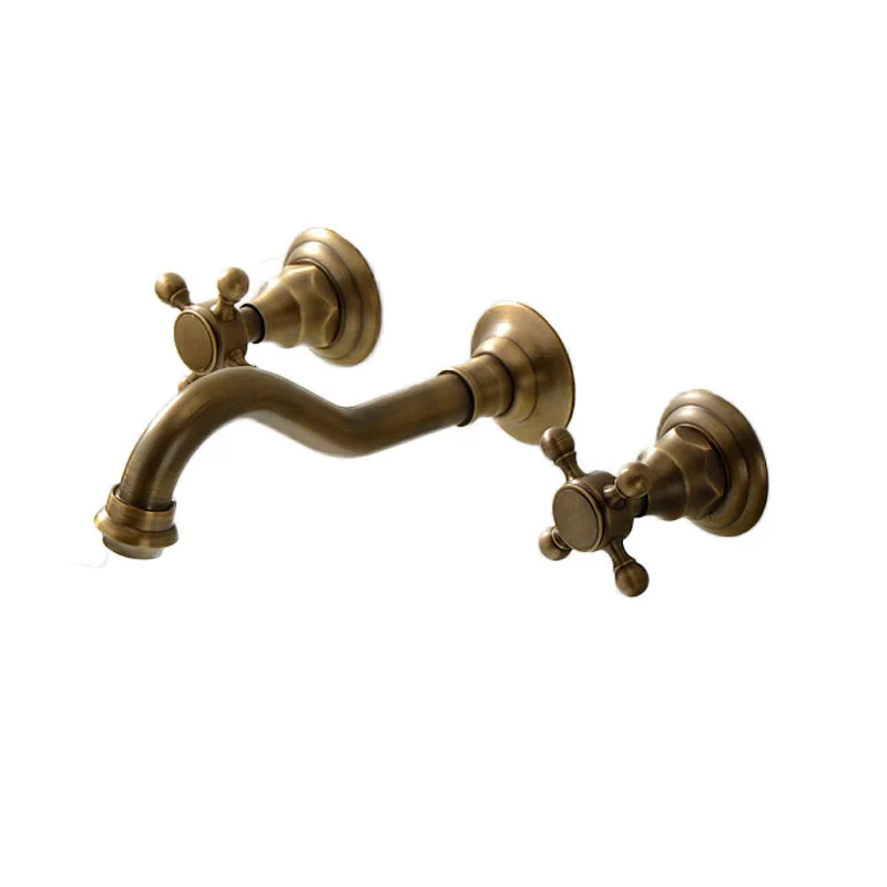 ULGKSD Antique Brass Wall mounted Basin Faucet With Two Handle Mixer