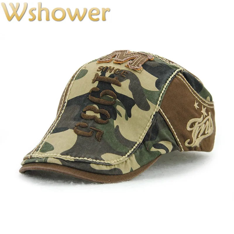 

Spring Sun Hat Vintage Mens Military Duckbill Berets Hat Caps Camo Flat French Cap Bone Camouflage Embroidered Newsboy Berets