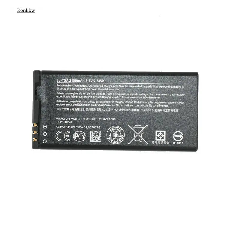 

Ronlibw Replacement 1Pcs 2100mAh 3.7V Li-ion BL-T5A battery for Nokia Lumia 550 Lumia550 BLT5A