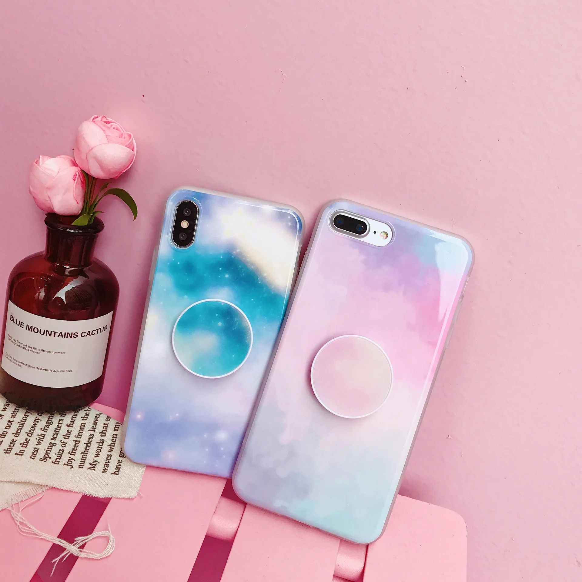 

Korean Air Bag Holder Stand Phone Case For iPhone XR XS MAX X case Fashion Colorful Shell For iPhone 8 7 6 Plus Soft Cover Coque