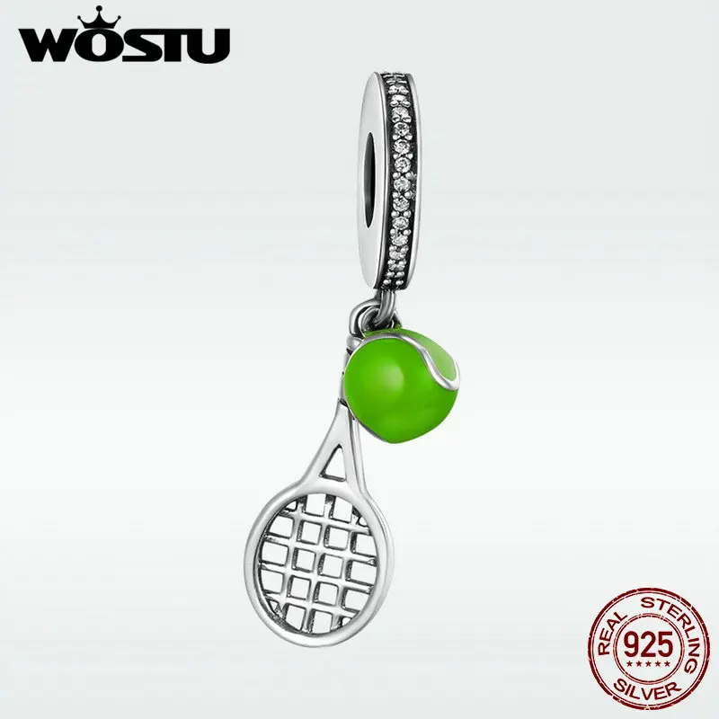 WOSTU 925 пробы серебряные деликатные теннисные ракетки зеленые эмалированные