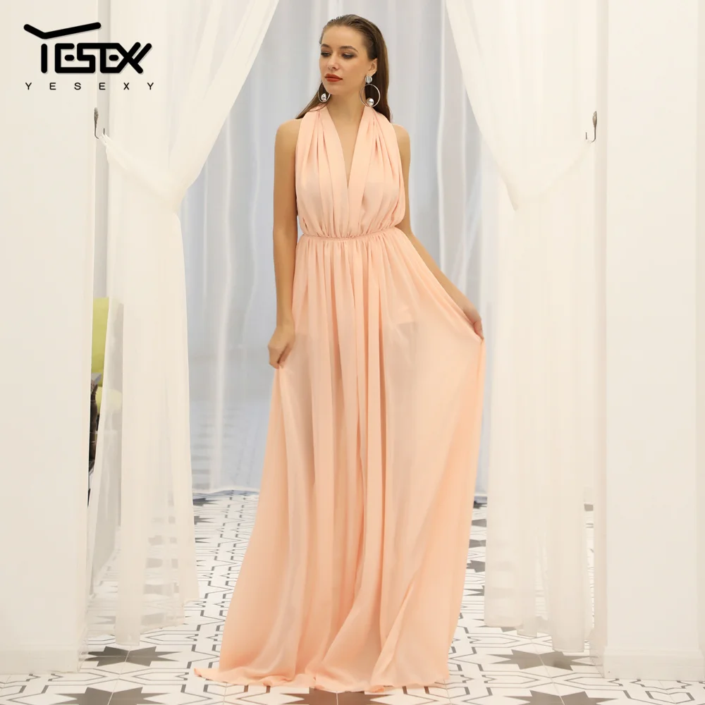 Yesexy 2019 Сексуальное Женское шифоновое летнее вечернее платье с открытыми плечами