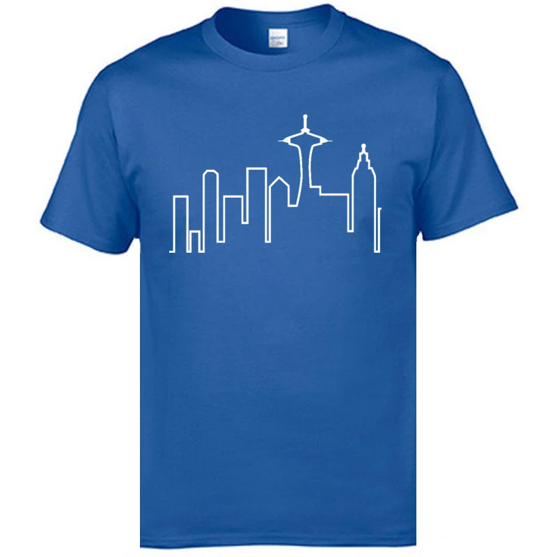 Summer Seattle-Skyline Tshirts Dominant Mother Day Short Sleeve Round Neck Tees All Cotton Men Print T-Shirt Free Shipping Seattle-Skyline blue