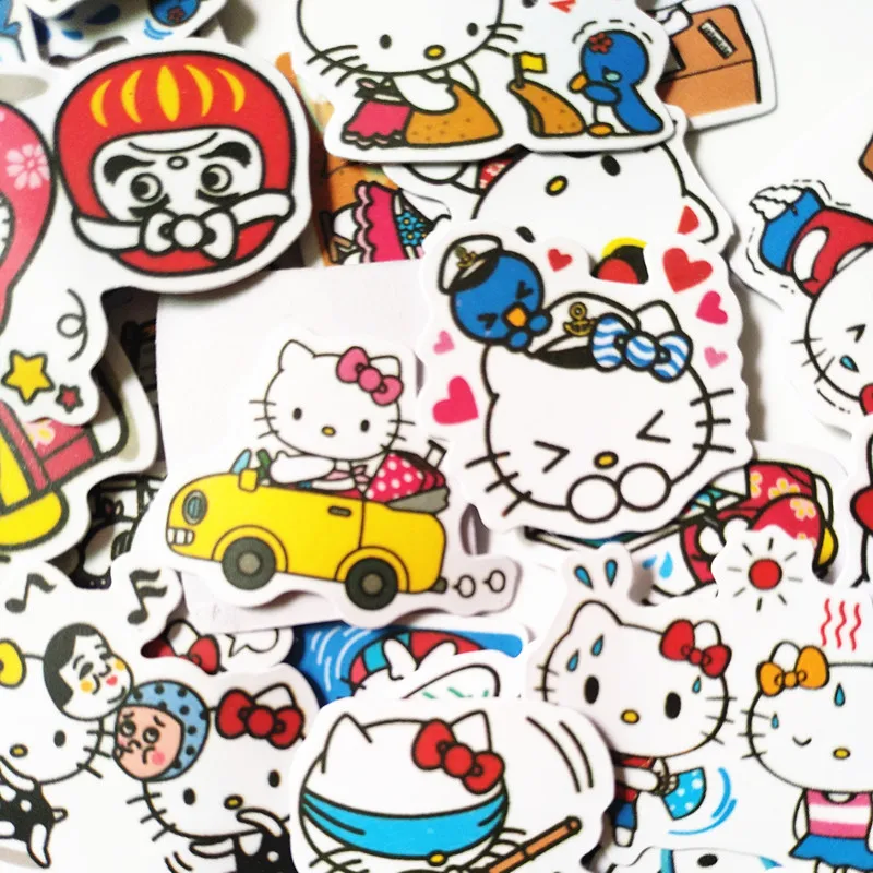 

40pcs/bag Kawaii hello kitty Notebook skateboard trolley decals backpack Tables white KT cat sticker PVC waterproof car toy