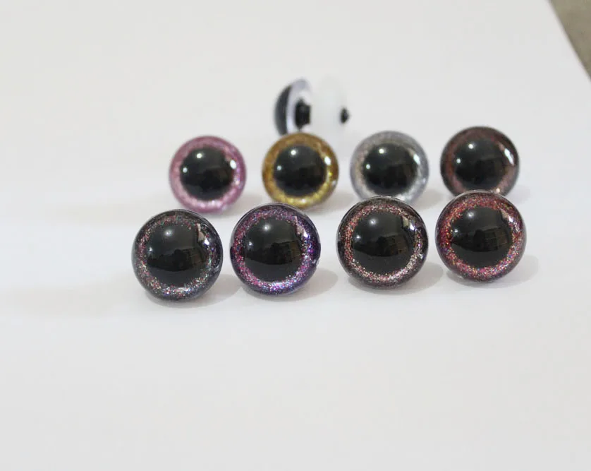 

20pcs--- new 13mm-24mm round plastic safety clear toy eyes +glitter Nonwovens + hard washer for plush doll -size option-N8