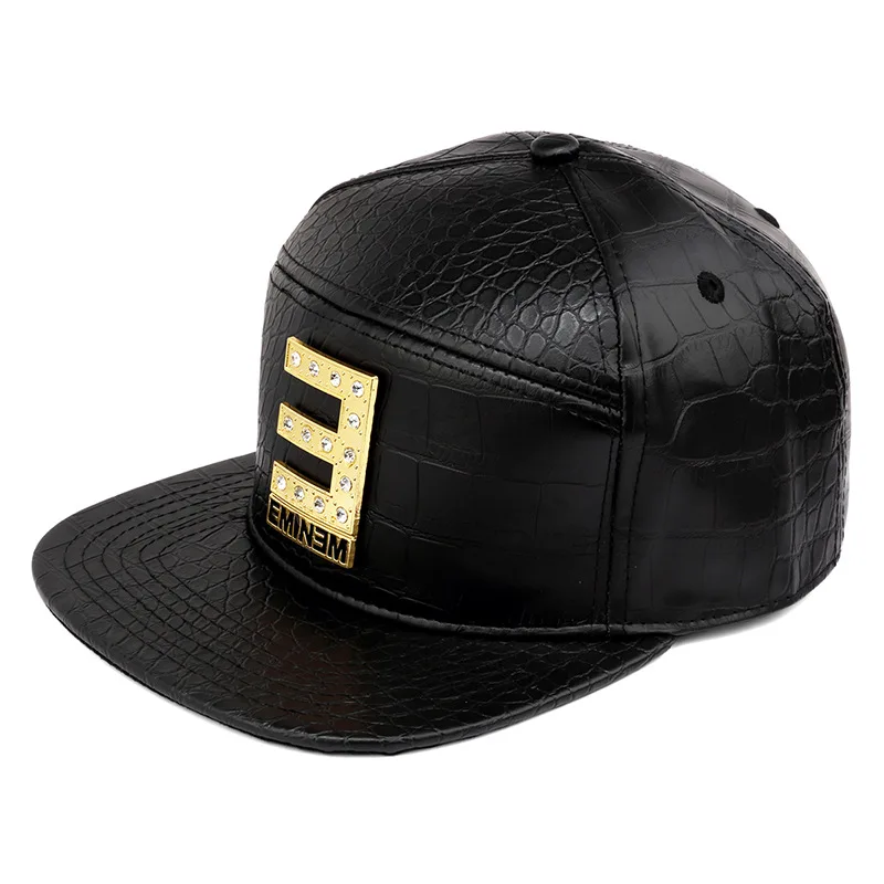 Vogue EMINEM Gold Crocodile Baseball Caps PU Leather E letter Snapback