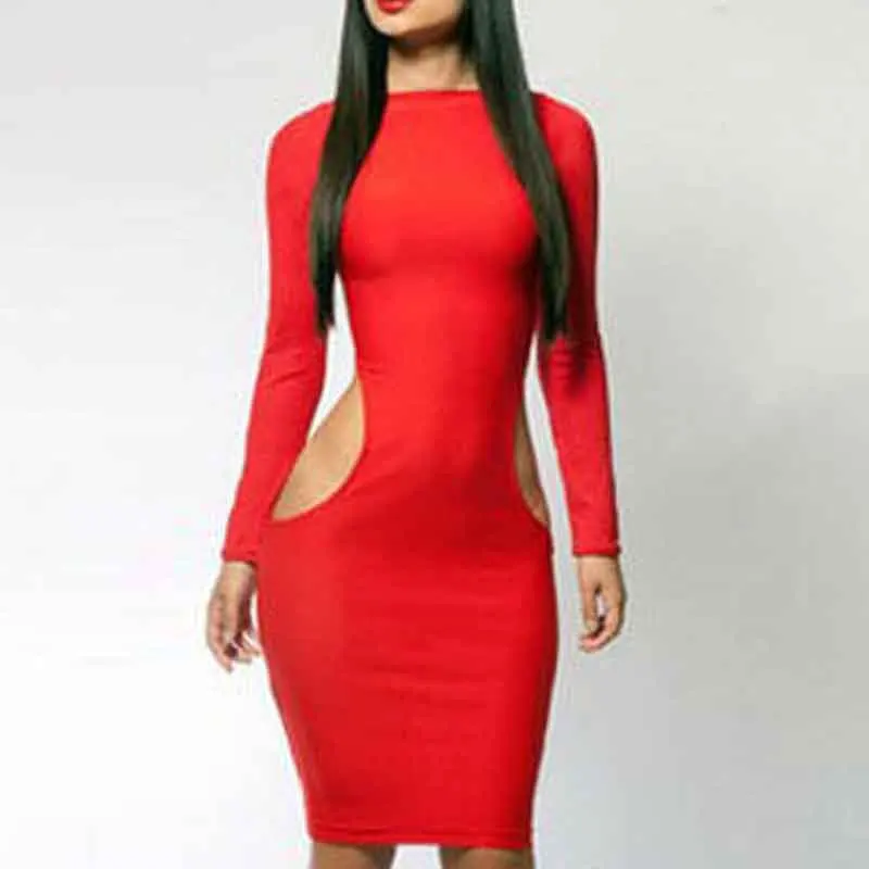 2019 Top Fashion Womens Summer Dresses Sexy Cut Out Female Clothes Dress Solid Night Club Party Bodycon Dress Long Sleeve (2)