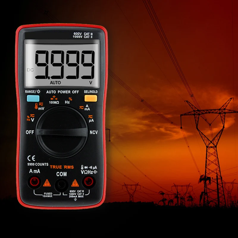 Цифровой мультиметр True RMS NCV AC/DC Напряжение Амперметр 9999 отсчетов сопротивление