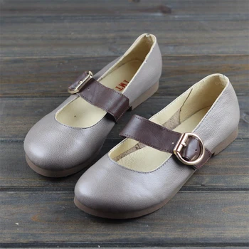 

Genuine Leather Women Flats Casual Barefoot Female Spring Shoes Women Handmade Buckle Strap Ballerinas Footwear Sneaker Female