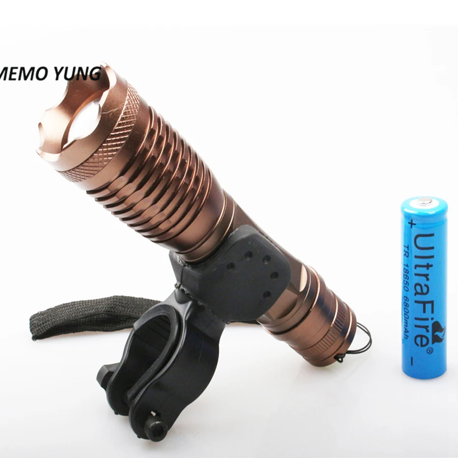

6000lm XML T6 ZOOM 18650 / AAA Zoomable LED Flashlight torch lantern self defense camping light lamp bicycle clamp