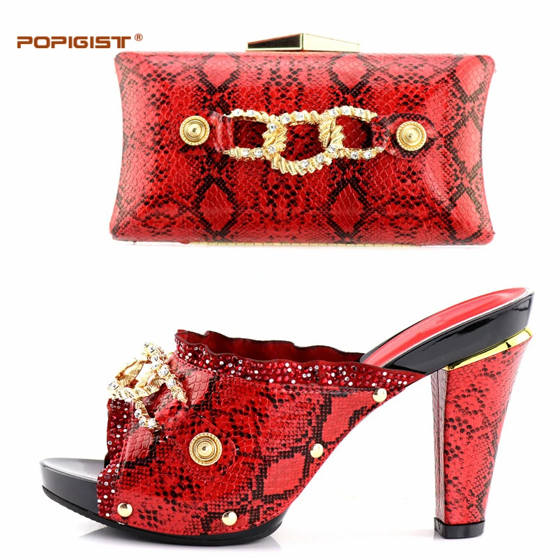 Red PU Leather Matching Shoes and Bag Set Italian Shoes with Matching Bag Nigerian Shoe and