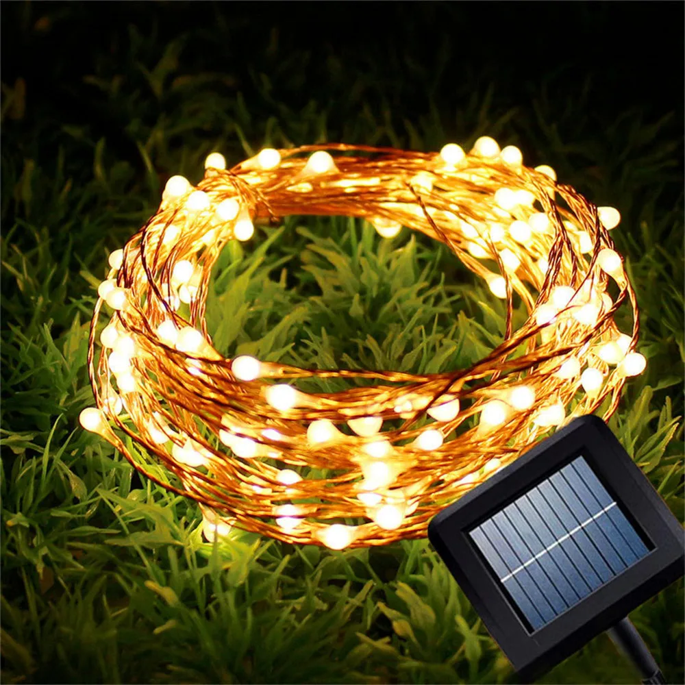 

10M/15M/20M Copper wire Solar led string light Waterproof Wire Rope Lights Outdoor Landscape Patio Garden Camping Party