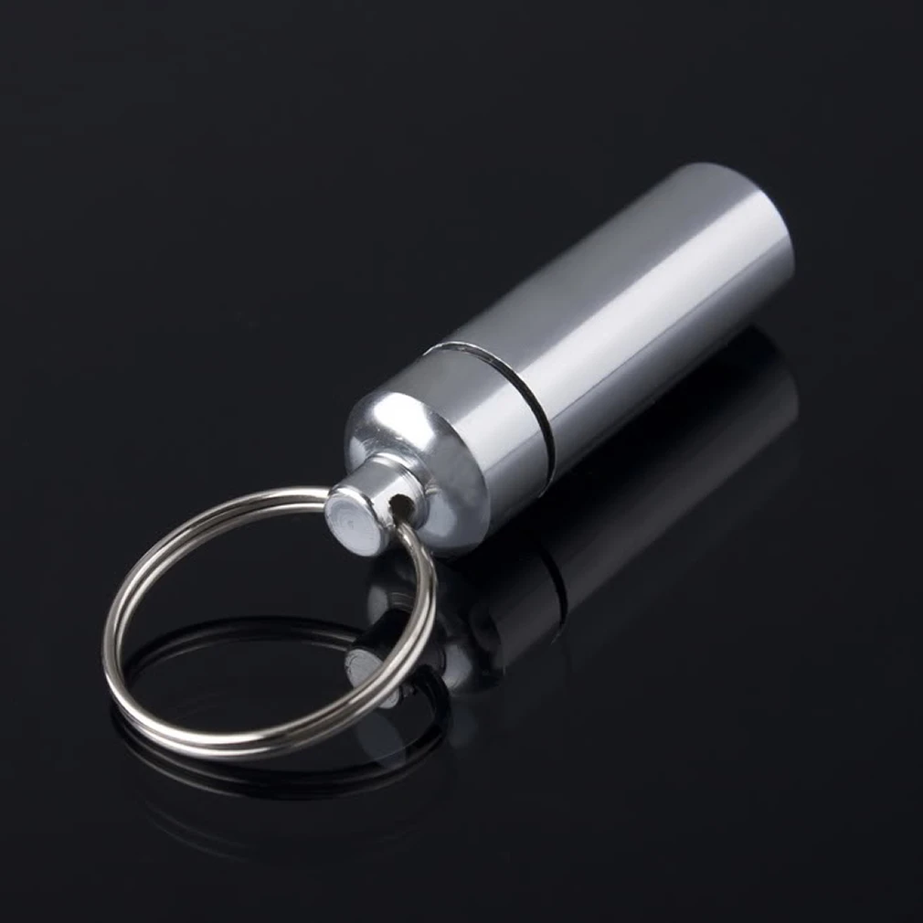 1pc key holder Aluminum Waterproof Pill Shaped Box Bottle Holder Container Keychain medicine Keyring keychain box