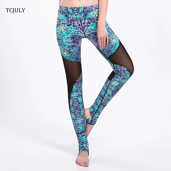

TCJULY Fashionable Printed Mesh Patchwork Fitness Leggings Women High Waist Push Up Workout Pants Quick Dry Flex Stretch Leggins
