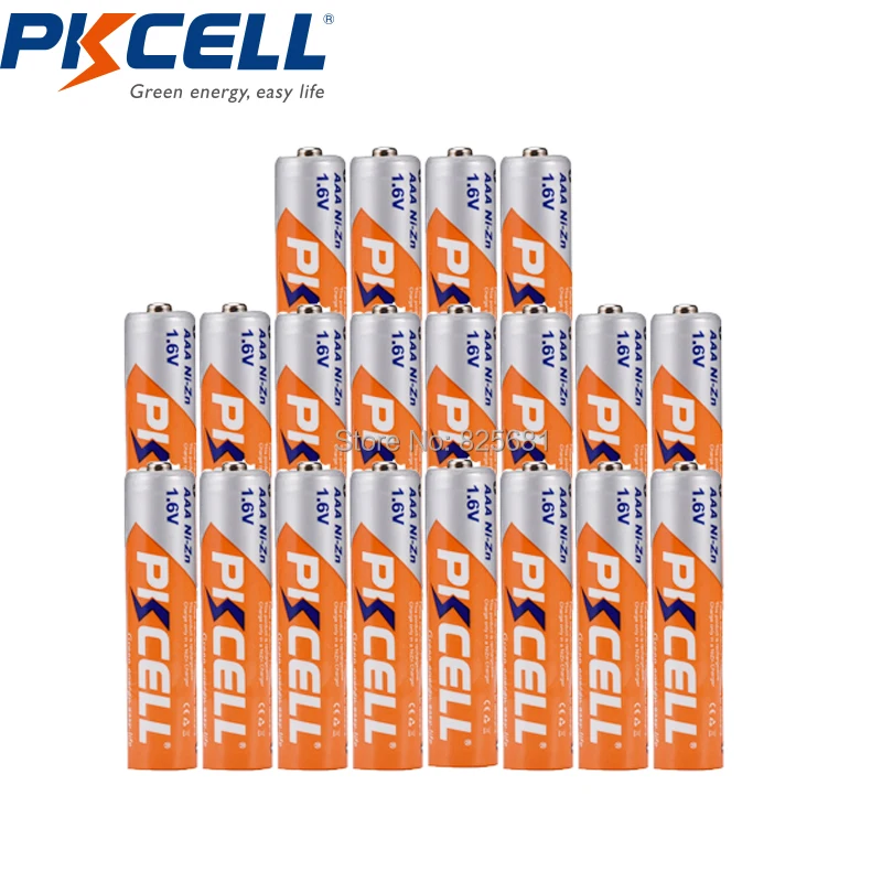 

20Pcs PKCELL 1.6v NIZN Batteries AAA 900mWh Rechargeable Battery with High Capacity No Pollution to Environment