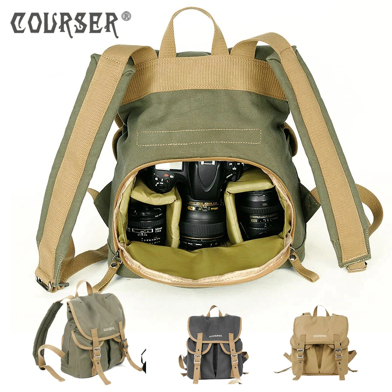 

COURSERR Waterproof Canvas SLR DSLR Digital Camera Photo Bag Backpacks+Paitition Padded Photography Backpacks for Outdoor Travel