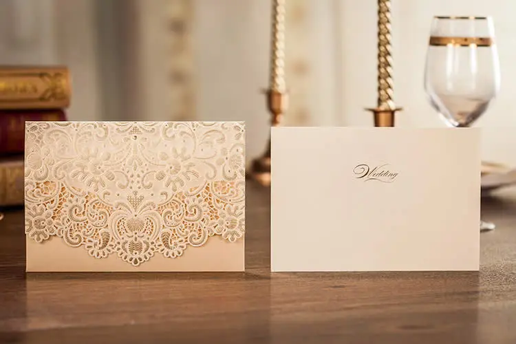 50 шт. светло золотые пустотелые свадебные пригласительные открытки CW072|flower cards|card