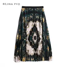REJINAPYO женская зеленая плиссированная юбка с цветочным принтом, Женская эластичная модная юбка с высокой талией, женские повседневные осенние юбки до середины икры