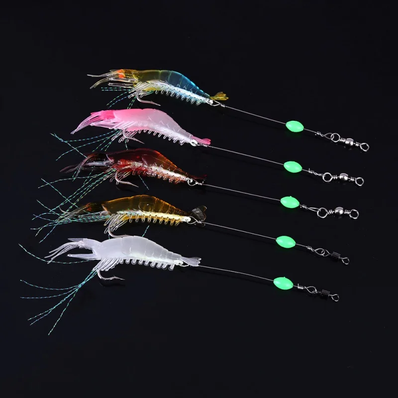 

9cm/6g Hard Artificial Lure Noctilucent with Shrimp Jigs Hook Fishing Shrimp Noctilucent Lure Prawn Squid Bait