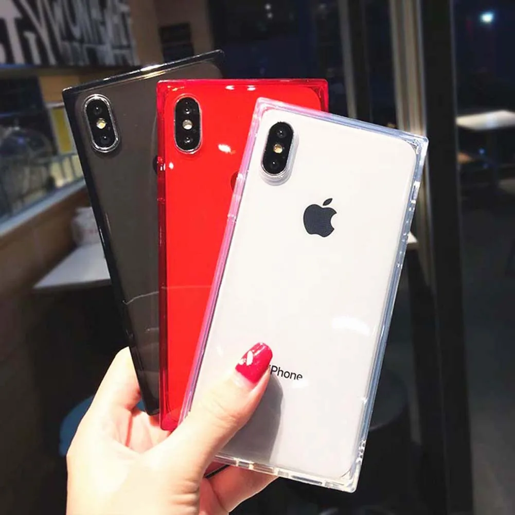 For iPhone 11 Pro Max XR 8 XS Square Rectangle Silicone Ultra Soft Shockproof Slim Light Phone Case Cover Transparent Bumper |