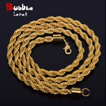 

3mm 6mm Gold Color Rope Chain Necklace Men's Hip hop Rock Street Jewelry Alloy Material 30inch Long Necklace Link