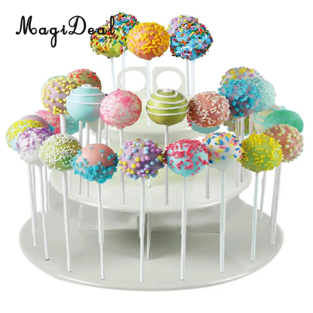 MagiDeal 3-Tier 42 Holes Plastics Cake Pop Lollipop Cupcake Display Stand Wedding Party Cupcake Display Stand (White)