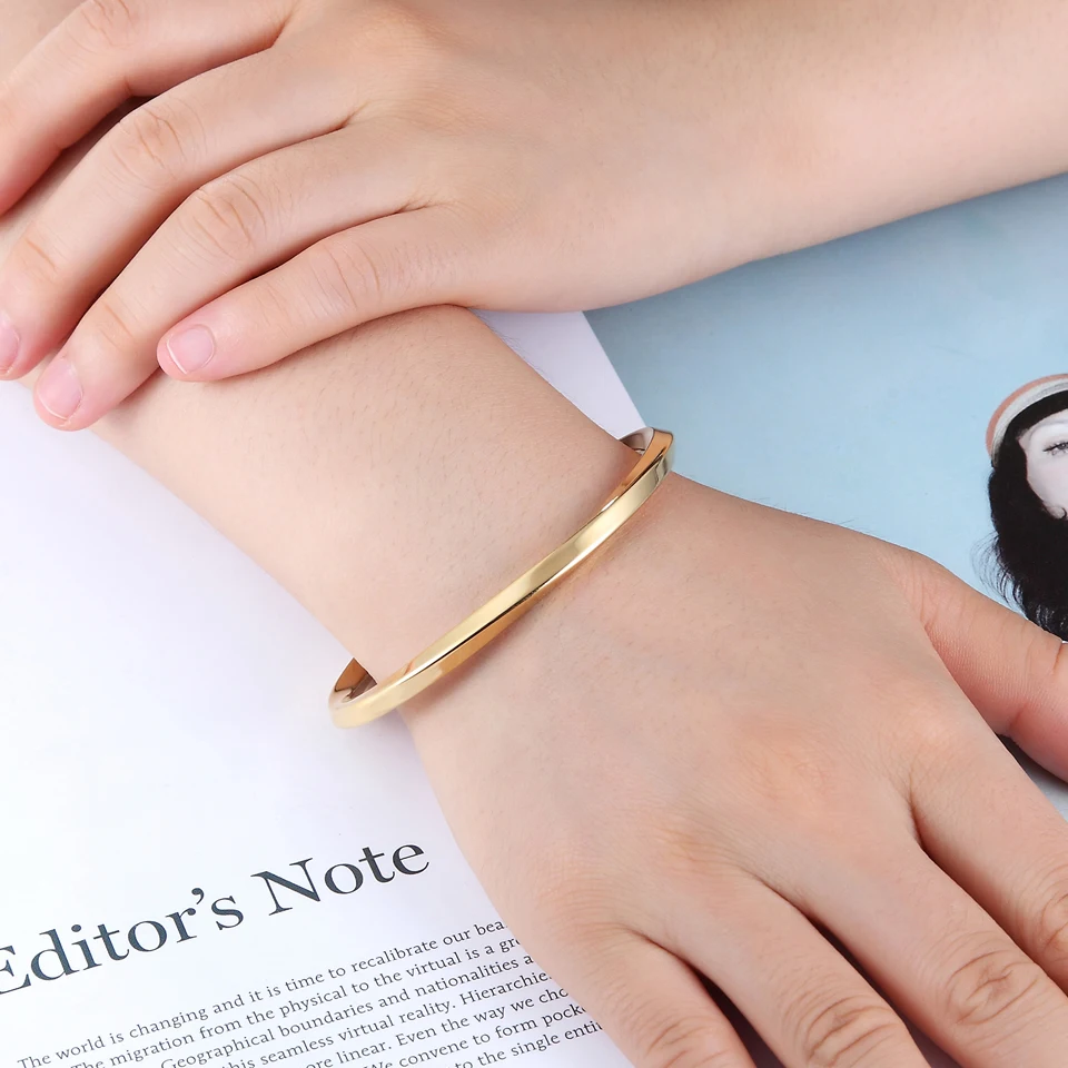 Simple Classic Titanium Stainless Steel Bangle Gold Color For Women Cuff Bracelets Men Female Open Bangles