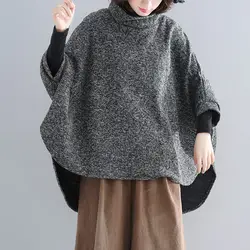 Для женщин зима плюс размеры шерстяной свитер водолазка рукав "летучая мышь" более d пуловер Топ Твердые толстые свободные костюмы 2019
