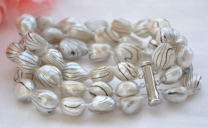 

free shipping 01349 3strands gray baroque freshwater pearl bracelet