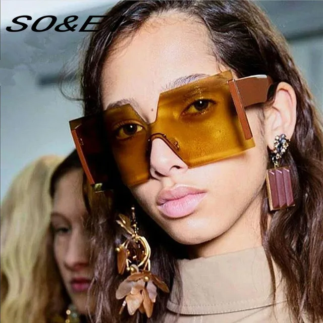 SOEI Oversize полукадра Для женщин Квадратные Солнцезащитные очки Модные мужчин