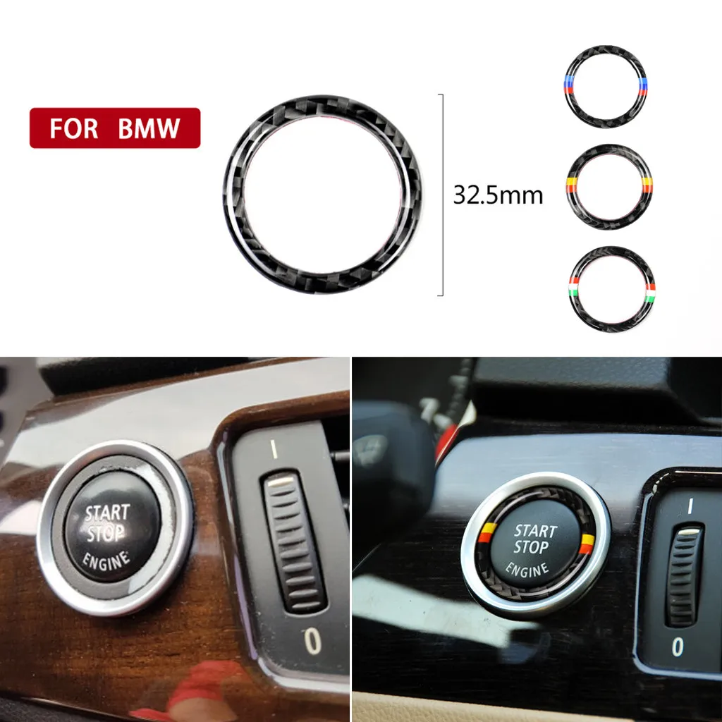 Настоящая углеродное волокно Автомобильная стильная кнопка Зажигания для автомобиля крышка M Кольцо украшение круг для BMW E90 E93 Dia 32,5 мм/1,28 дюймов Pacakge OPP сумка CB