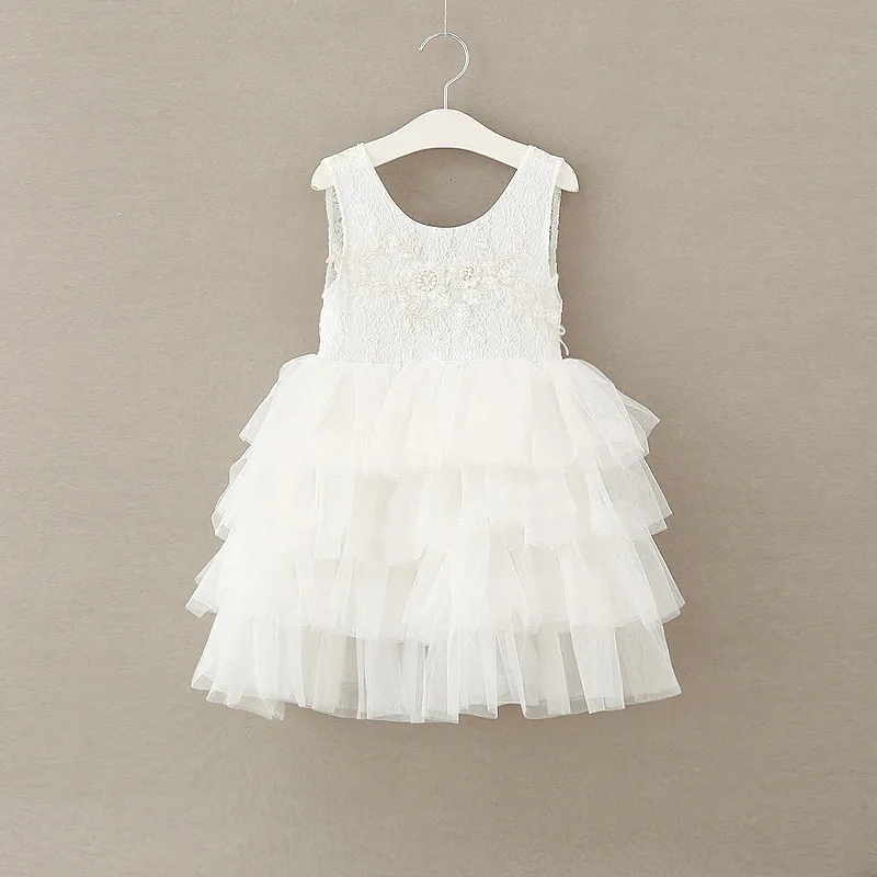 Лето г. Обувь для девочек сладкий Платья для женщин белого Аппликация Многоуровневое Тюль рукавов Свадебная вечеринка платье принцессы