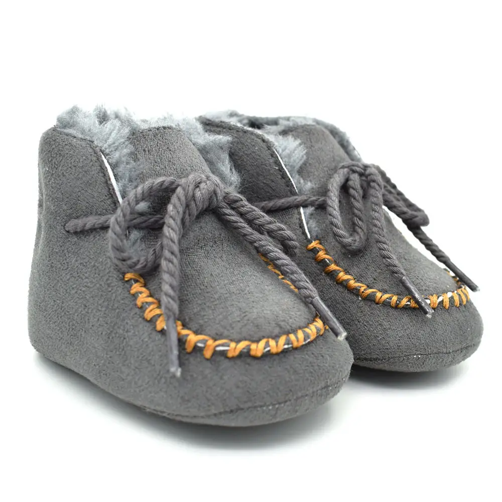 Зимние Стильные теплые шерстяные обуви Детские сапожки из натуральной кожи; ботинки для маленького мальчика меховой новорожденных обувь детская обувь - Цвет: Gray
