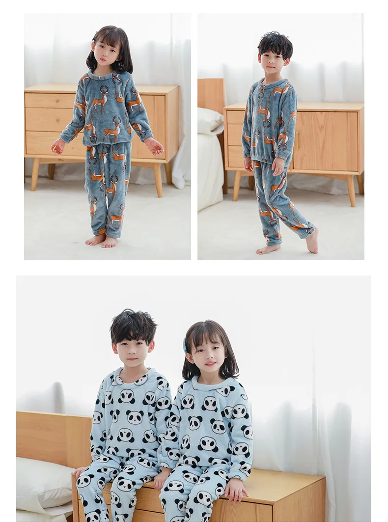 Детские фланелевые пижамные комплекты зимняя теплая детская одежда для сна Одежда для маленьких девочек одежда для сна с длинными рукавами для мальчиков Пижама с животными