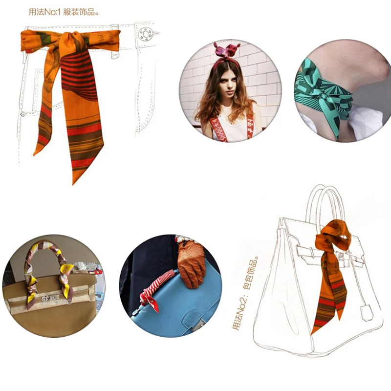 

20 PCS/ Lot New Rayon Silk Small Women Fashion Scarf Hair Bags Handle Decoration Tie Multifunction Hand Ribbon Ribbons