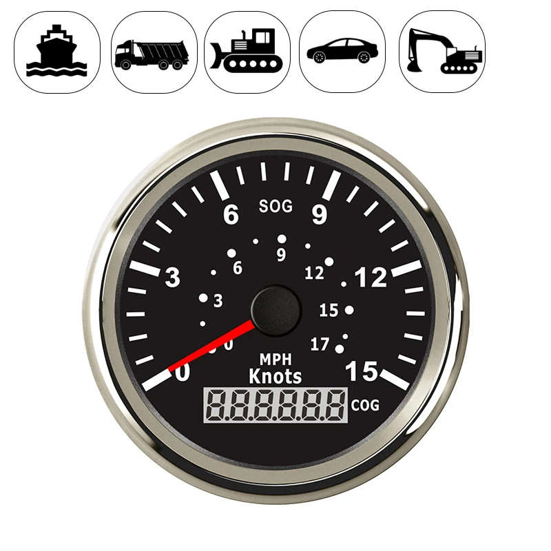 85mm Boat GPS Speedometer Speedo Gauge 15Knots 0 17MPH for Car Boat