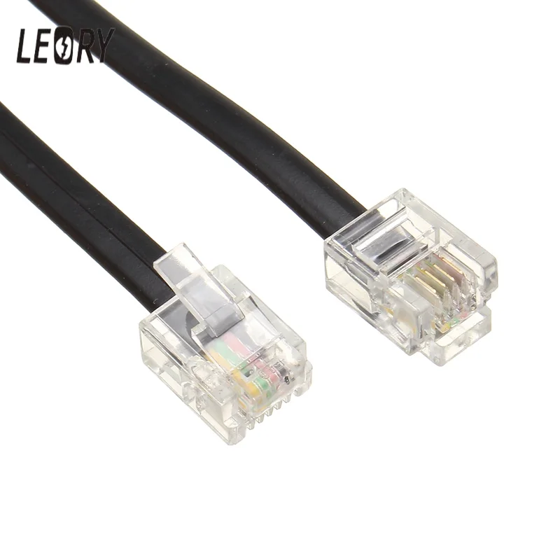 المحمولة النحاس النقي 0.6 متر خط الهاتف سلك كابل سلك اتصال 6p4c rj11 dsl مودم الفاكس الهاتف على الحائط الأسود ل الهاتف