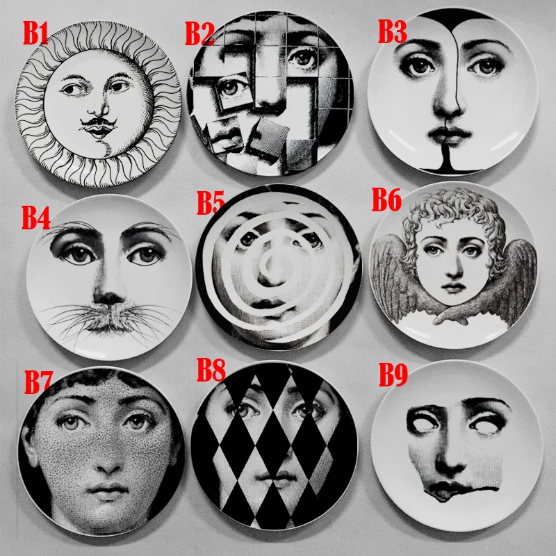 Rosenthal Piero fornasetti тарелки черно-белые иллюстрации подвесные блюда образец комнаты/дома/отеля Декор Кавальери лицо Керамические ремесла