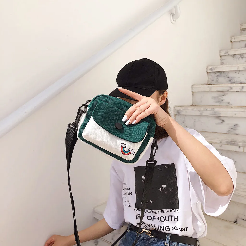 

OCARDIAN Handbag Simple Women's Lovely Canvas Messenger Bags Lady Girl Travel Patchwork Letter School Crossbody Bags a18