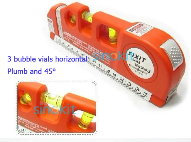 3 пузырь флаконов горизонтальный, отвес и 45 3 in1 Многофункциональный лазерный уровень маркер W/250 см измерения Клейкие ленты lv03