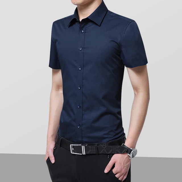 2018 Summer Drees Shirts Men Slim Fit Solid Color Shirt Male Business ...