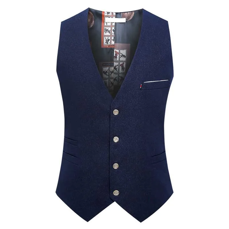 New Fashion Men Suit Vest 4 Button British Sleeveless Jacket Business Vest Casual Waistcoat Thin for Summer Autumn Big Size 6XL
