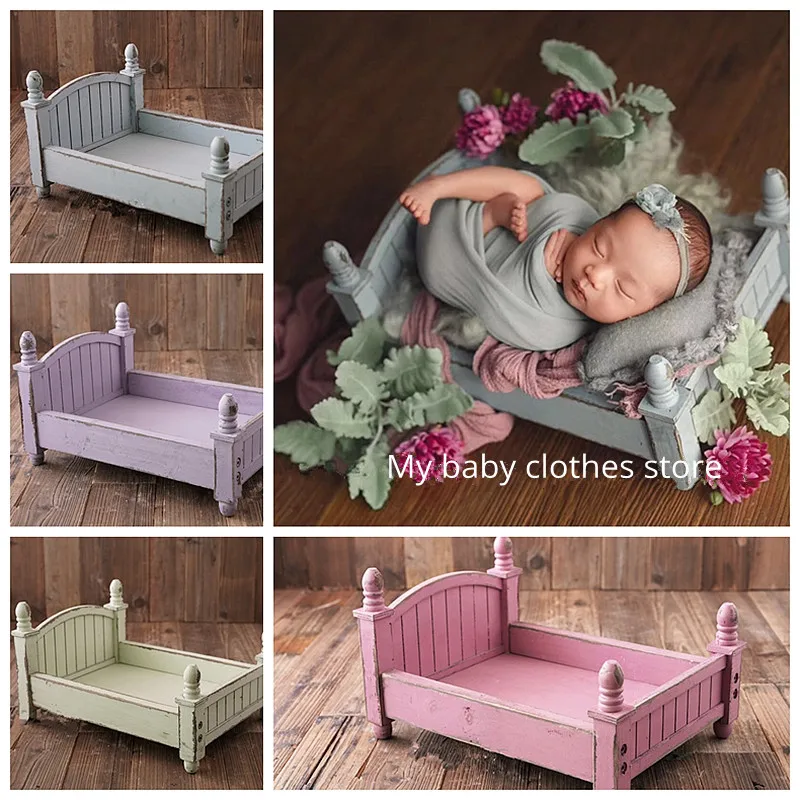 small wooden bed original design colorful optional baby bed Foldable and removable bed Newborn photography props