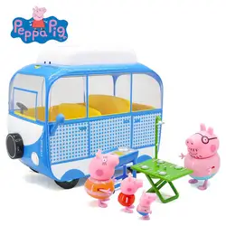 Peppa игрушки "Свинка" Большой Camper автомобиль и небольшой Camper автомобиль стол фигурки семья член Игрушки для раннего развития игрушки подарок