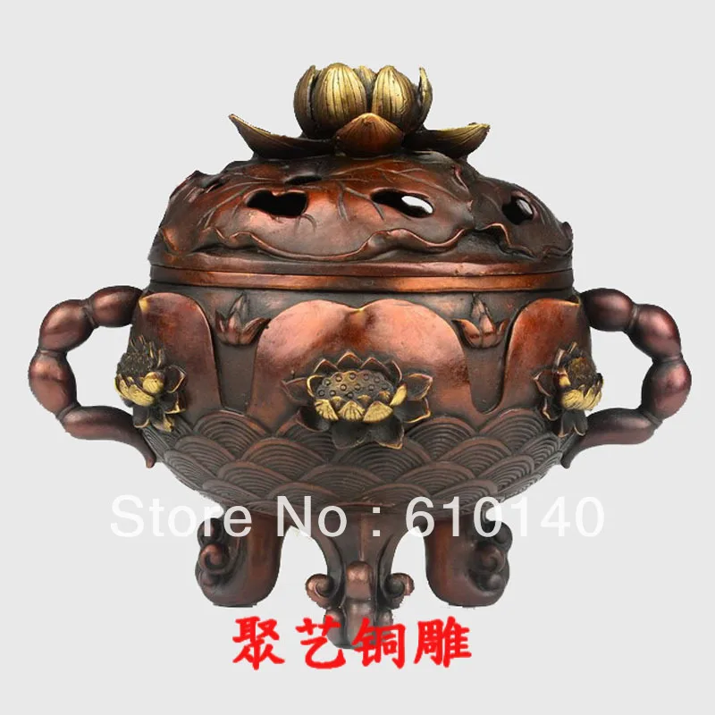 

Bronze statue copper decoration lotus incense burner stove plate Large incensing