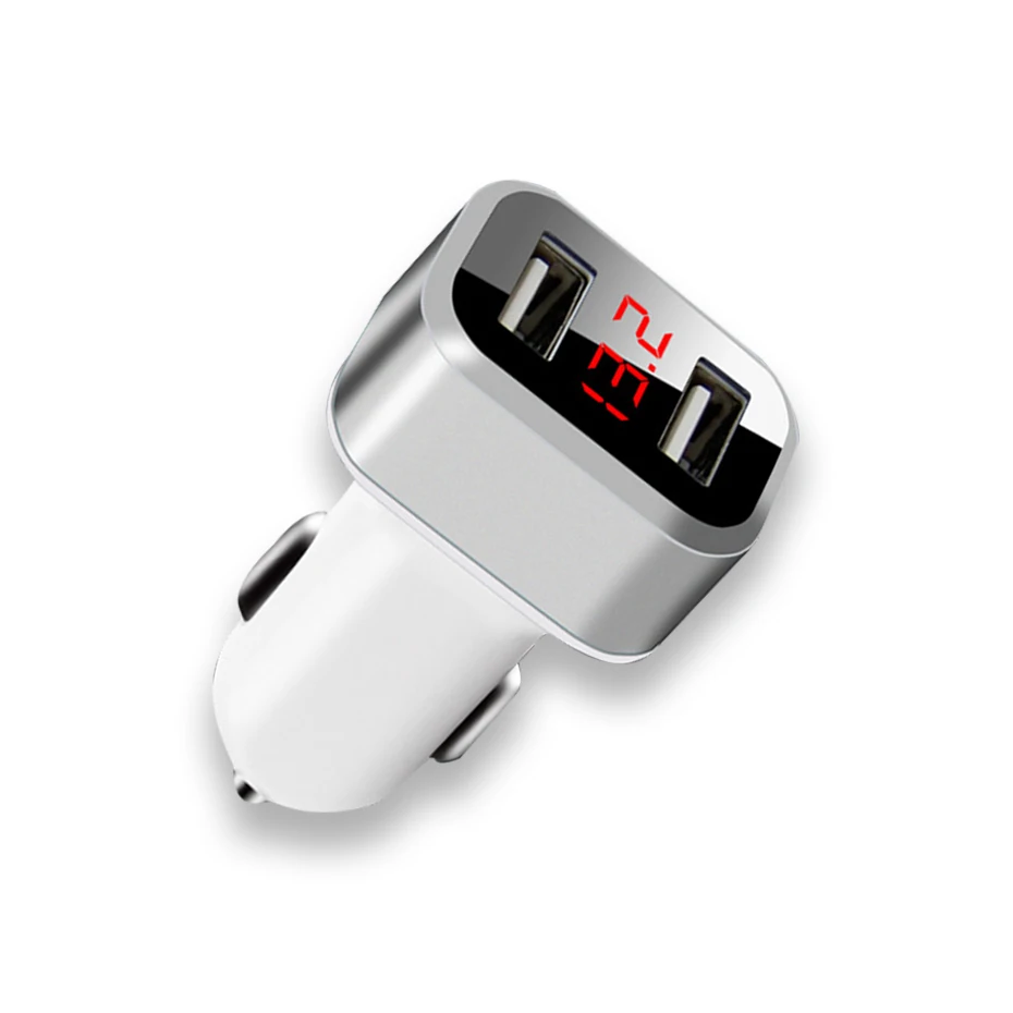 Dual USB Автомобильное Зарядное устройство адаптер 3.1A цифровой светодиодный Напряжение/ток Дисплей авто автомобиль из металла Зарядное устройство для смартфонов/ планшет - Тип штекера: Silver