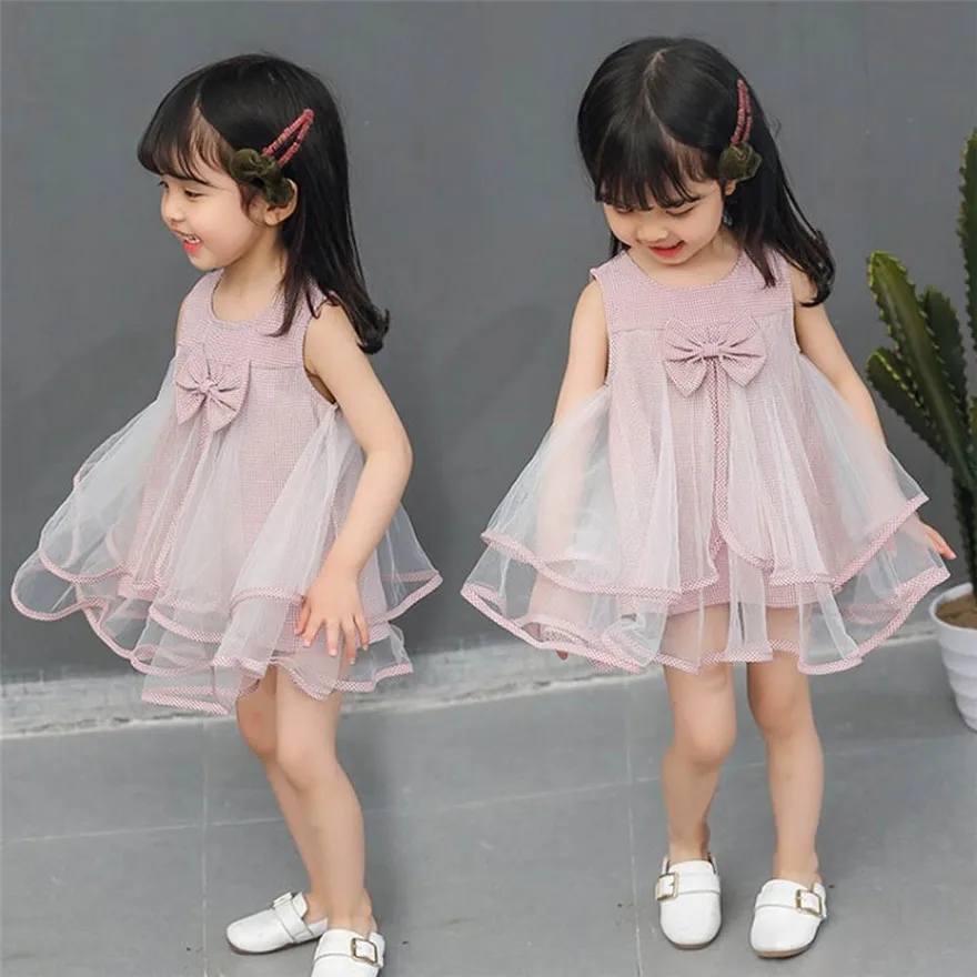 

CHAMSGEND 2018 SUMMER Toddler Kids Baby Girls Clothes Plaid Sleeveless Bowknot Princess Party Dresses Cotton Sleeveless Dec 27