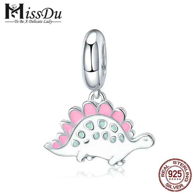 

Genuine 925 Sterling Silver Little Dinosaur Pink Enamel Pendant Charm fit Bracelets Bangles Jewelry Accessories SCC908